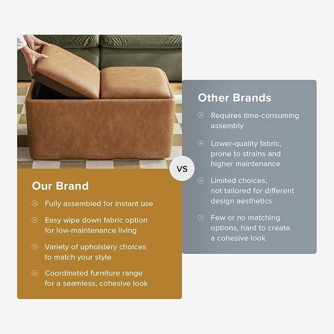 mopio Levi Storage Bench with Reversible Tray, Modern Storage Coffee Table, Bedroom Bench, Rectangular Cube Upholstered Coffee Table Ottoman for Living Room, Bedroom (Faux Leather, Pecan Brown)