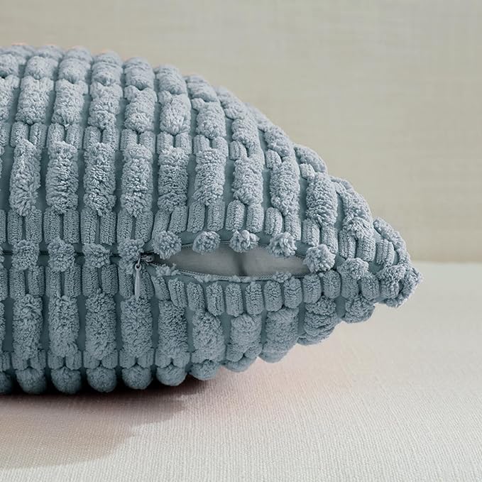 Fancy Homi 2 Packs Boho Light Blue Decorative Throw Pillow Covers 18x18 Inch for Couch Bed Sofa, Rustic Modern Farmhouse Home Decor, Soft Plush Corduroy Cute Square Cushion Case 45x45 cm