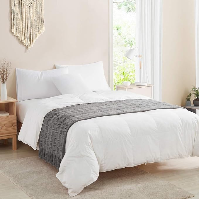 BOURINA Dark Grey Throw Blanket 50 x90 Inches Throw Textured Solid Soft Sofa Throw Bed Runner Couch Cover Knitted Decorative Blanket Bed Runner