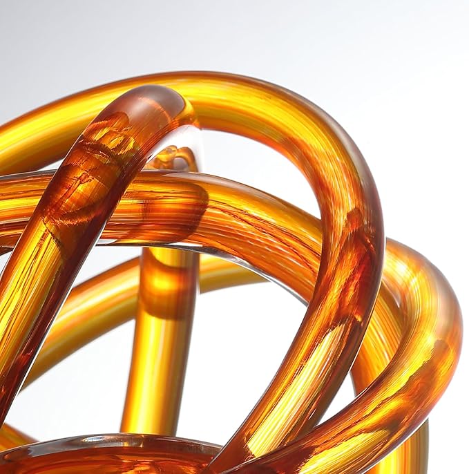 Luxury Lane Hand Blown Infinity Knot Sommerso Decorative Glass Ball for Bowls Home Decor 4 inch Tall Orbit Centerpiece Table Decoration Sculpture Ombre Red