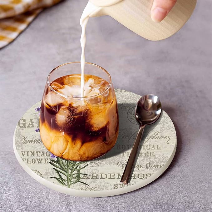 Lavender Flowers Coasters for Drinks 2 Pack Elegant Floral Leaf Plant Purple Bloom Bouquet Luxury Nature Tabletop Protection Kitchen and Coffee Table Décor & Accessories,Set of 2