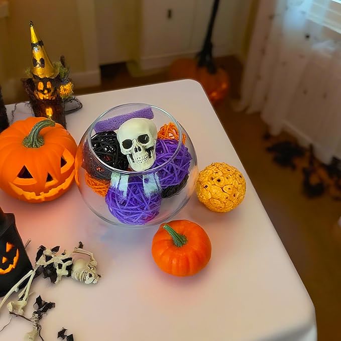 Qingbei Rina Halloween Decorative Balls for Bowls,Assorted Vase Filler for Centerpieces,Wicker Rattan Balls Decorative Orbs Woven Spheres,Bowl Fillers for Home Decor,Wedding(Skeleton)