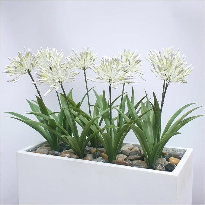Outdoor Flowers Artificial for Porch 18.9 in Fake Agapanthus Plants 8 Bundles Plastic White Flower Large Faux Greenery for Outside Planter Yard Patio Decor
