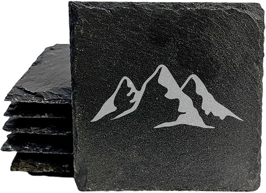 Mountain Majesty Slate Coasters with Stunning Mountain Scene Design - Perfect for Home and Office Decor and Protection of Surfaces, Available in Square or Round Coasters - Square Slate - Set of 8