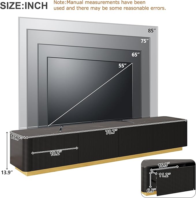 Merax Modern Wood TV Stand for TVs Up to 85'', Faux Marble Tabletop Entertainment Center with Storage Drawers, Practical Media Console for Living Room, Bedroom, Black