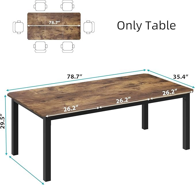GAOMON 78 Inch Long Kitchen Table for 6-8, Dining Room Table for Kitchen Living Room, Large Rectangular Dinner Tables, Industrial Indoor Restaurant Tables with Sturdy Metal Frame(Only Table)