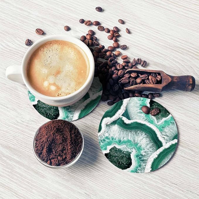 Texture of The Stone in A Cut Cup Coasters Set of 2 Delicate Beautiful Agate Design Wooden Table Apartment Decor 100% Diatomite for Drinking Glasses,4 Inches
