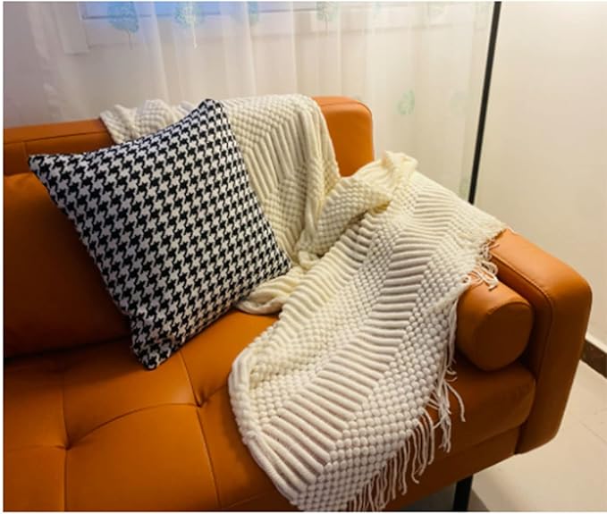 Blagic Knitted Throw Blanket for Couch Soft Farmhouse Boho Throw Blanket with Tassels Home Decorative Lightweight Throw Blankets,White Throws for Bed/Chair/Sofa, Pineapple Textured,60" W x 80" L