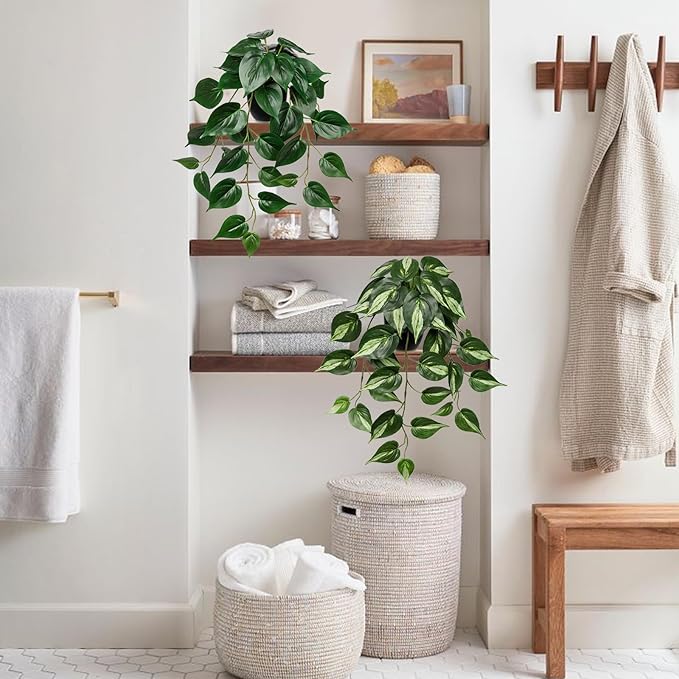 DILATATA 2 Pack Artifitial Hanging Plants 18" Fake Devil's Ivy Golden Pothos Plants, Hanging Potted Plants for Home Office Bedroom Indoor Outdoor Decor