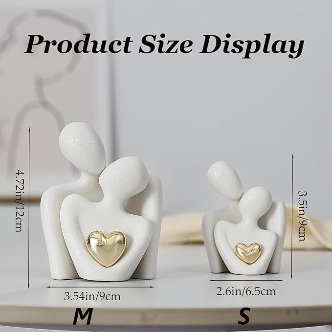 Hugging Couple Statue Ceramic Lover Figurine Home Decor is a Romantic Gift for Her on Wedding Anniversary and Valentines, TV Stand Decoration Knick Knacks for Shelves (M)