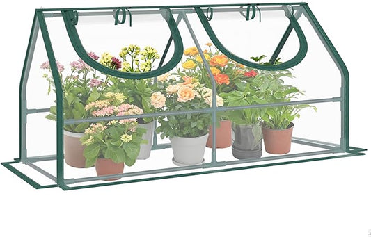 Upgraded Portable Greenhouse, 47.3" L x 26.4" W x 26.4" H Mini Greenhouse for Outdoors with 2 Zipper Doors, PE Cover, Ground Stakes & Ropes for Garden, Patio, Balcony, Backyard