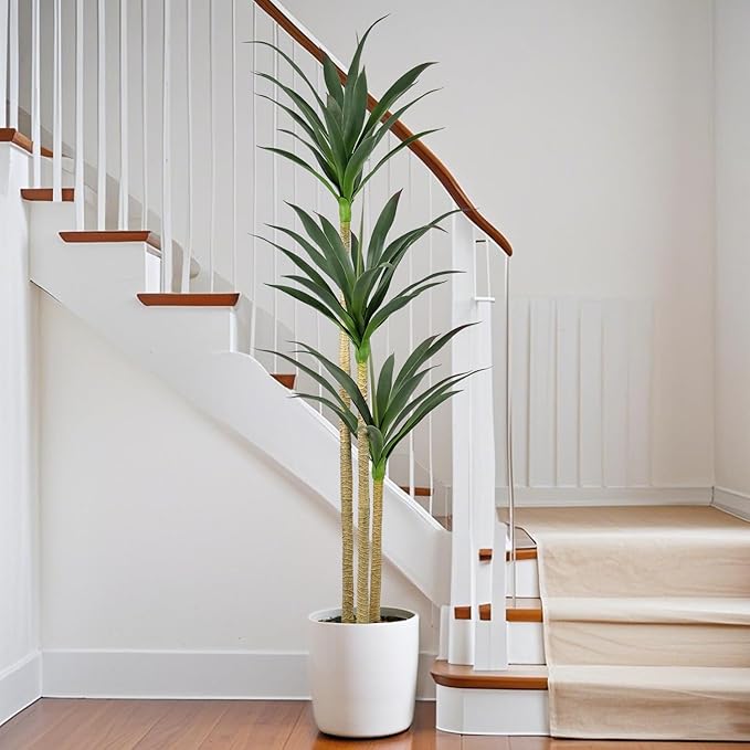 5ft Faux Agave Plant Artificial Tree with 45 Leaves and 3 Large Realistic Trunks,Fake Floor Potted Artificial Tall Plants for Home Office Garden Decor Indoor (5Feet,1Pack)