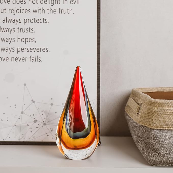 Yao Yuan Hand-Blown Glass Decor - Murano-Style Glass Statue and Figurine, Red