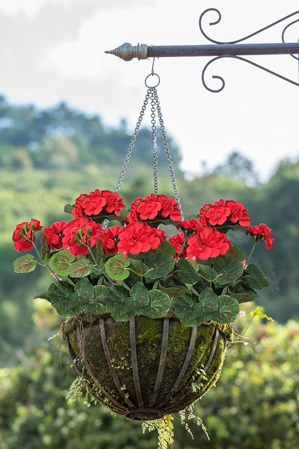 4PCS Artificial Geranium Flowers Red Faux Silk Geranium Floral Bushes 14.2 Inches for Outdoor Decor Planter Pot Indoor Garden Patio Table Centerpiece