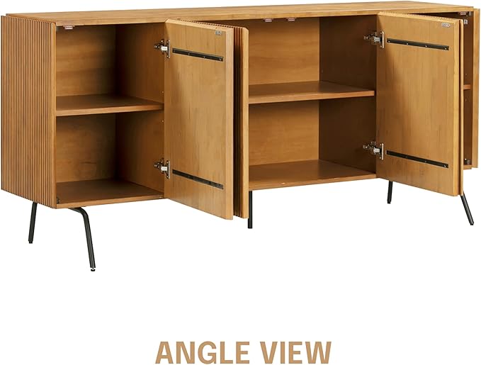 NTC Veil Modern Sideboard with 4 Doors, Buffet Cabinet with Vertical Groove Design and Metal Legs, Storage Cabinet for Living Room, and Hallway, Effortless Assembly, Teak Look