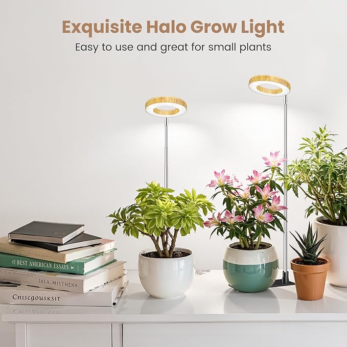 Kullinss Grow Light, 48 LEDs Full Spectrum Plant Lights for Indoor Growing, Wood Grain Small Grow Light with 6/12/16H Timer, 3 Color Modes, 5 Brightness, Height Adjustable Grow Lamp for Small Plants