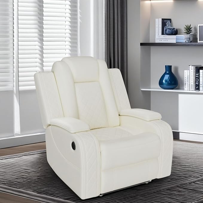 Oversized Power Recliner Chair, Multifunction Recliners Chair with Home Theater Seating, Oversized Single Electric Recliner Furniture for Living Room Apartment Home Theater, Deep White