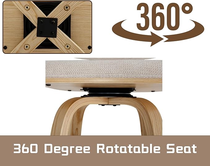 26’’ Modern Barrel Swivel Counter Stools Counter Height Swivel Bar Stools with Backs Set of 2, Beige Chenille Upholstered Bar Height Island Chairs, Farmhouse Solid Wood Barstools for Kitchen Island