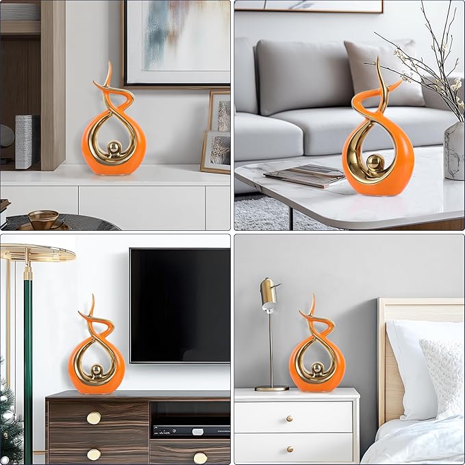 Home Decoration Modern Abstract Art Ceramic Statue Dining Table Decoration Dining Room Office core, Living Room Decoration, Coffee Table Center (Orange Gold, S)