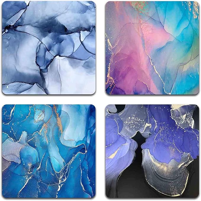 Marbling Square Coaster Set - Made of Recycled Rubber - Set of 4