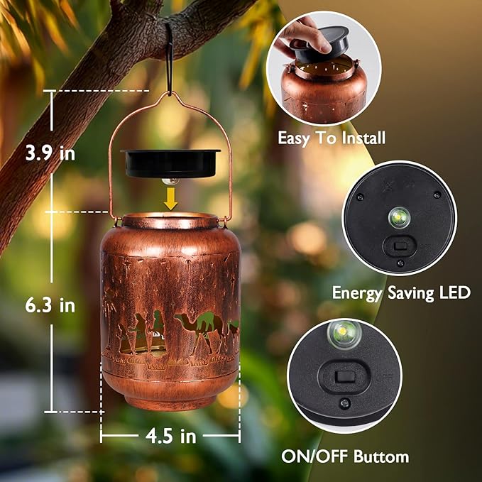 Homemory Solar Lanterns Christmas Nativity Scene Lights Outdoor Waterproof Garden Decor Women Gifts for Birthday, LED Hanging Solar Lights Metal Lantern Decoration Outside for Yard, Patio, Porch