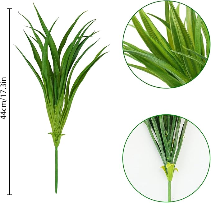 24Pcs Artificial Grass Plant Fake Outdoor Plastic Plants UV Resistant Faux Grasses Greenery Shrubs for Window Box Garden Patio Porch Home Decor Green