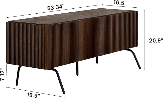 NTC Veil TV Stand with 3 Doors for TVs up to 60’’, Media Console with Vertical Groove Design and Metal Legs, Modern Entertainment Center for Living Room and Bedroom, Effortless Assembly, Dark Walnut