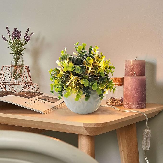 Hopewood Fake Plants Indoor Small Artificial Eucalyptus Plants in White Pots for Bedroom Home Decor Faux Plants Decor