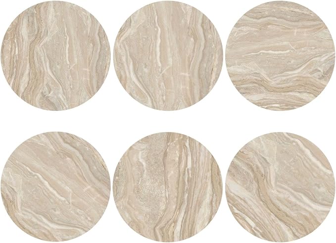 Sand Marble Coasters Set of 6 Coasters for Drinks Absorbent Double-Sided Leather PVC Coaster for Tabletop Protection Coffee Table Decor Ideal for Home Decor House Warming Gifts