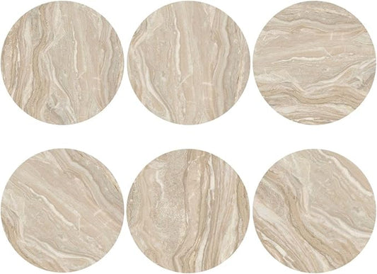 Sand Marble Coasters Set of 6 Coasters for Drinks Absorbent Double-Sided Leather PVC Coaster for Tabletop Protection Coffee Table Decor Ideal for Home Decor House Warming Gifts