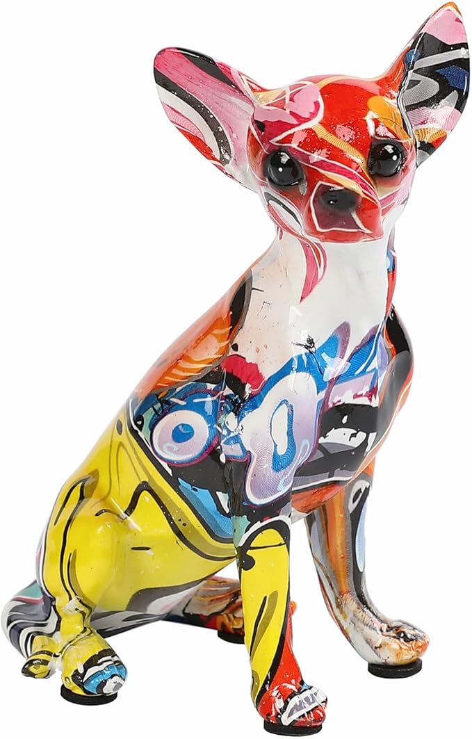 Colorful Chihuahua Statue, Creative Dog Puppy Home Sculpture Decor, Suitable for Bookshelf Desktop Kitchen Living Room Decorative Table Decoration, Gift for Dog Lovers Women and Men