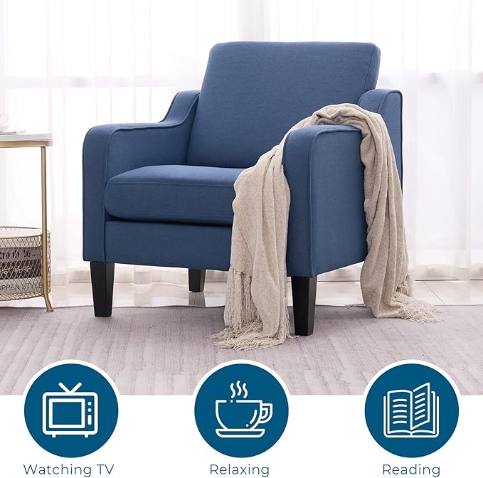 VINGLI Modern Accent Chairs Set of 2,Comfy Blue Armchair for Bedroom,Living Room Upholstered Sofa Chair Reading Chair for Small Spaces