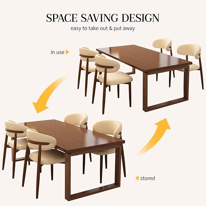 Kitchen Dining Chairs Set of 6 Modern Upholstered Leather Farmhouse Dining Room Chair with Metal Legs, Walnut/Khaki