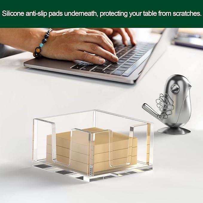 Acrylic Sticky Note Holder, Self-Stick Note Pad Holder W/O Pads - Note Dispenser Memo Pad Holder Desk Organizer for School Office Home (3''x3'' Clear)