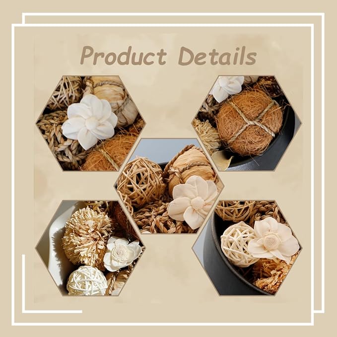 Qingbei Rina Decorative Balls for Centerpiece Bowls, Wicker Rattan Balls Decorative, Assorted Bowl Vase Fillers, Decorative Orbs Woven Spheres, Wedding Table Home Decor(Brown)