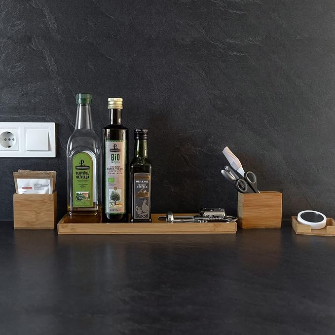 Bamboo Vanity Tray, 6-Piece Bathroom Countertop Vanity Tray Set, Makeup Kitchen Desk Organizer and Storage - Holds Small Items