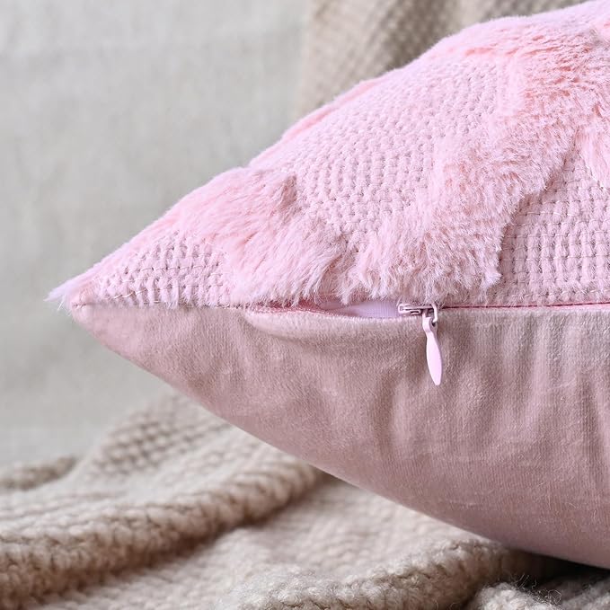 Set of 2 Soft Moroccan Throw Pillow Covers 12x20 Inch Plush Boho Decorative Pillow Cover Accent Cushion Case for Couch Sofa Bed, Light Pink