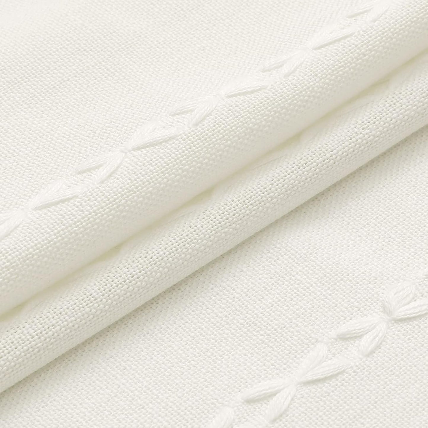 MitoVilla Boho Small Stall Fabric Shower Curtain 36 x 72, Ivory Half Size Narrow Polyester Linen Tassel Cloth Shower Curtains for Chic Modern Farmhouse Country Bathroom Decor