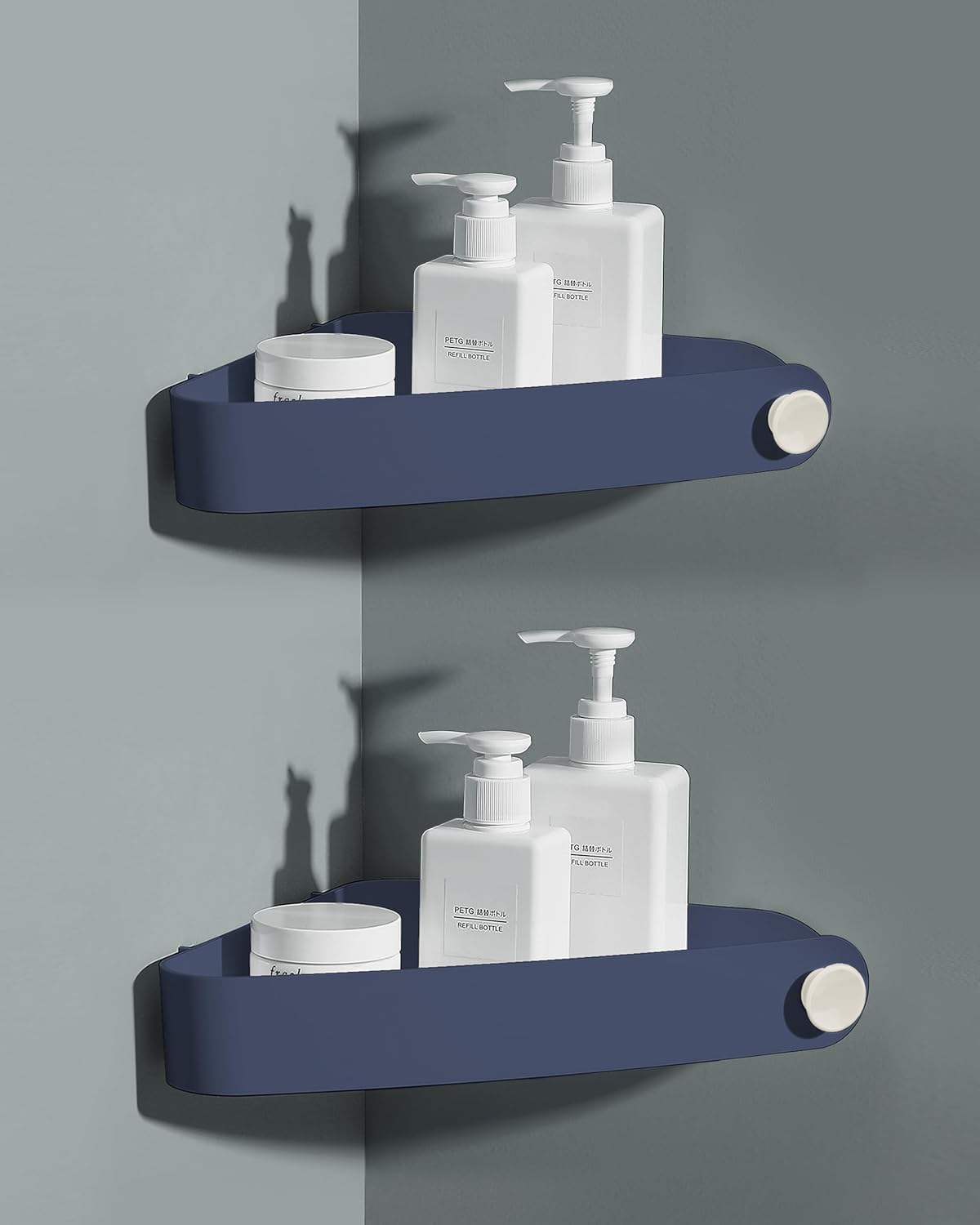 Sotfamily Shower Caddy Corner, 2 Pack Adhesive Corner Shower Shelves for Bathroom Organizers and Storage, Rust Free Plastic Rack for Bathroom Accessories & Decor, Navy
