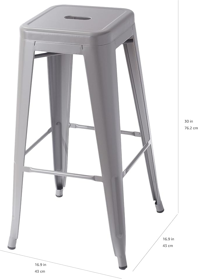 Amazon Basics Metal Bar Stools - 30-Inch, Set of 4, Dark Grey
