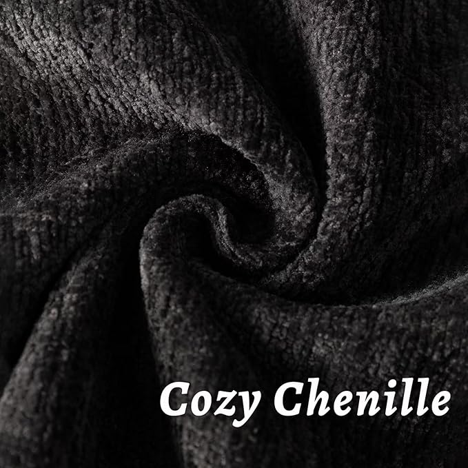 Black Decorative Throw Pillow Covers 22x22 Inch Set of 2 Cozy Soild Chenille Cushion Cases Soft Textured Square Couch Pillows Cover Boho Accent Farmhouse Pillowcases for Sofa Bed