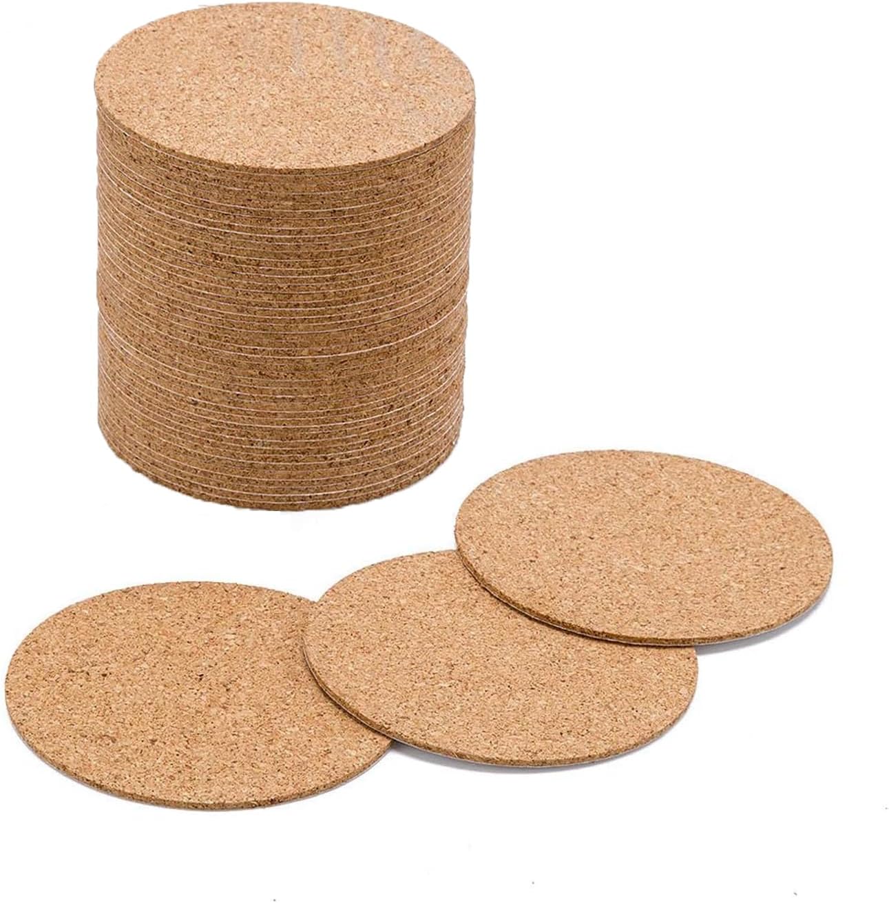 BEFORYOU 60 Pack Self-Adhesive Cork Round Coasters - 4"x 4" Cork Backing Sheets Mini Wall Cork Tiles for Coasters and DIY Crafts