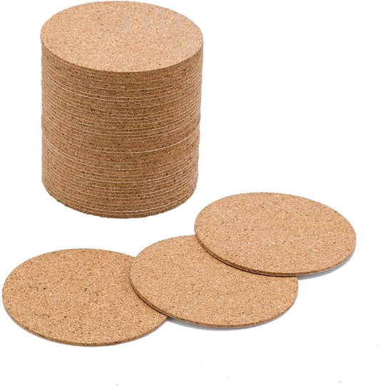 BEFORYOU 60 Pack Self-Adhesive Cork Round Coasters - 4"x 4" Cork Backing Sheets Mini Wall Cork Tiles for Coasters and DIY Crafts