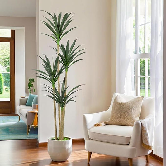 6ft Faux Agave Plant Artificial Tree with 51 Leaves and 3 Large Realistic Trunks,Fake Floor Potted Artificial Tall Plants for Home Office Garden Decor Indoor (6Feet,1Pack)