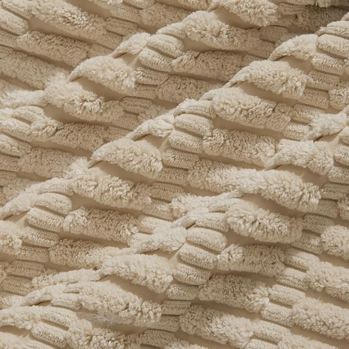 Fancy Homi 4 Packs Tan Decorative Throw Pillow Covers 16x24 Inch for Living Room Couch Bed Sofa, Beige Rustic Farmhouse Boho Home Decor, Soft Plush Striped Corduroy Square Cushion Case 40x60 cm