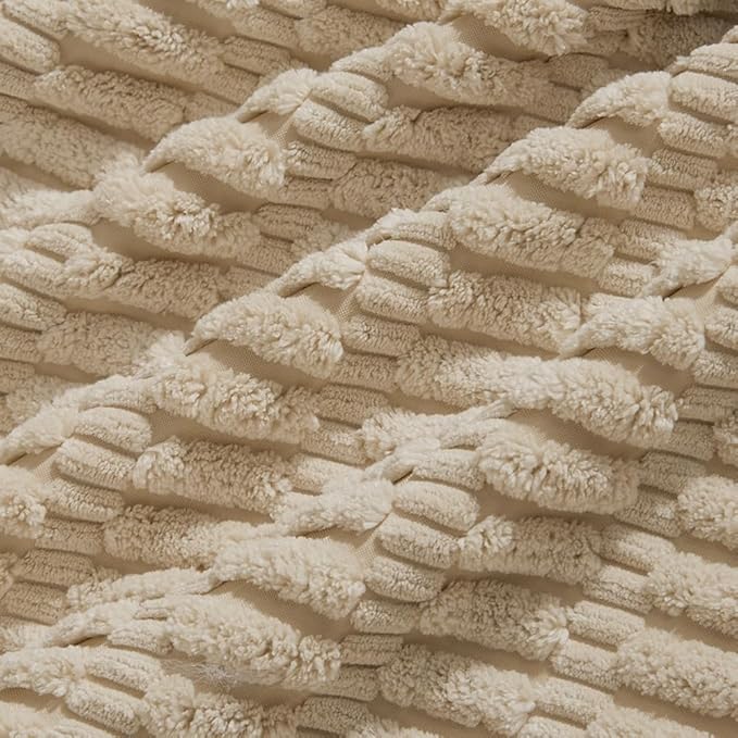 Fancy Homi 4 Packs Tan Decorative Throw Pillow Covers 24x24 Inch for Living Room Couch Bed Sofa, Beige Rustic Farmhouse Boho Home Decor, Soft Plush Striped Corduroy Square Cushion Case 60x60 cm