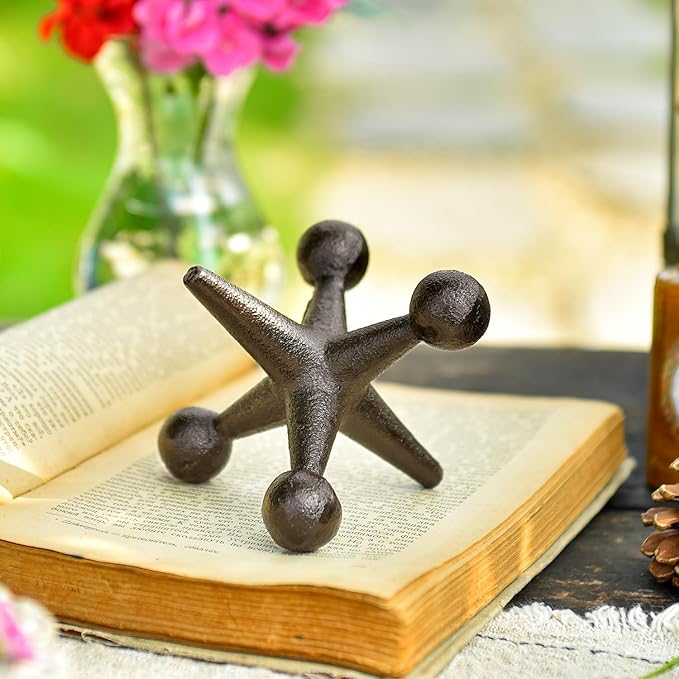 Sungmor Cast Iron Decorative Jack Statue, Home Office Accent Figurine, Antique Brown Jack Sculpture for Bookcase or Table Decoration, Creative Bookends, Paperweight, Door Stop