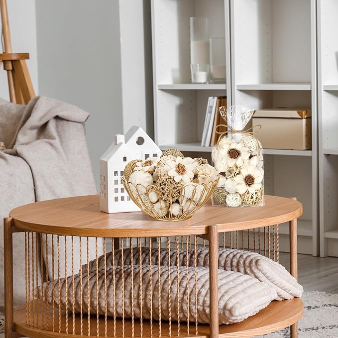 Riceshoot 2 Pack Decorative Balls Potpourri Bowl Filler Decor Natural Vase Bowl Filler Assorted Spherical Rattan Twigs Wicker Balls Cotton for Home Centerpiece(White)