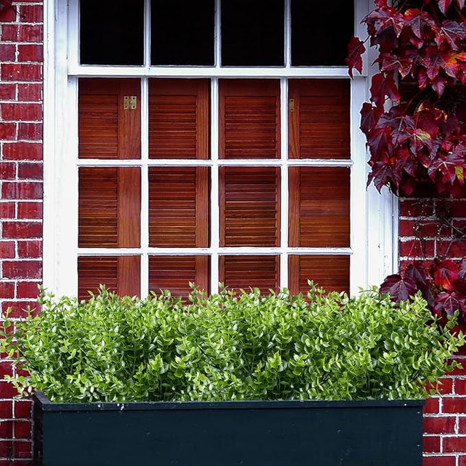 6PCS Artificial Eucalyptus Plants,Fake Boxwood Shrubs UV Resistant No Fade Faux Plastic Greenery for Wedding Bridal Bouquet Indoor Outdoor Home Garden Kitchen Office Table Vase(Green)