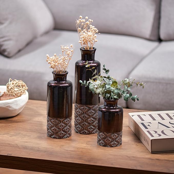 Creative Scents Dublin Brown Vases - Set of 3 Vases - Table Centerpieces for Dining Room, Kitchen Décor, Home Decor for Your Living Room, Dining Room, Bedroom, Office, Entry Table or Shelf Decor